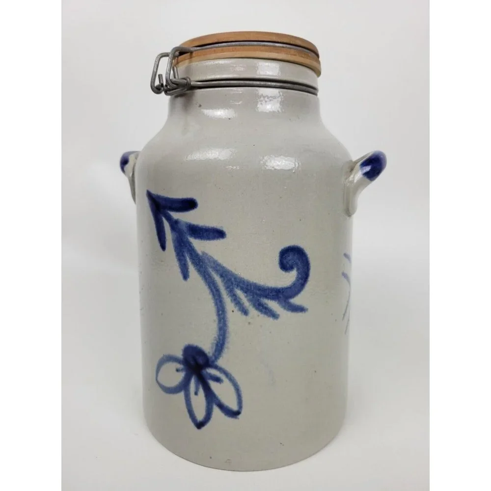 Vtg Gerzit Gerz German Salt Glaze Stoneware Lidded Jar Crock Handgemalt 10
